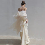 2025 Korean light wedding dress satin neck niche design high sense white certificate registration banquet temperament evening dress women