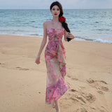 2025 Sanya Thailand seaside vacation dress Banna travel photo design halter neck floral beach dress