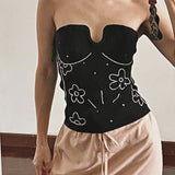 HULIANFU New summer  2025 new Spice Girls sexy knitted flower embroidered chest-wrapped short top vest outer wear women