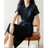 2025 Heavy mulberry silk  temperament shirt skirt high-end silk dress  women's new long skirt summer