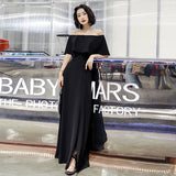 2025 Black evening dress skirt banquet temperament one-word shoulder thin long dress annual meeting high-end light luxury niche graduation dress
