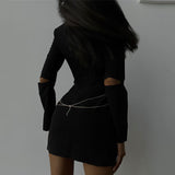 2025 design sense irregular slit short skirt women's  summer new long-sleeved hollow V-neck strap dress