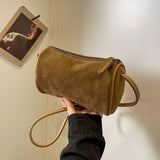 HULIANFU 2025 This year, Boston bags are popular, autumn and winter retro popular new niche design messenger bags, women's matte cylinder bags.