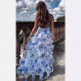 HULIANFU popular new spring and summer off-the-shoulder 2025 women's clothing fashion chiffon printing fairy long temperament evening dress dress