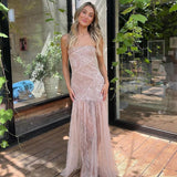 HULIANFU 2025 spring  hot-selling new sexy tube top splicing lace tall slim split long dress women