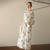 New Chinese dress, hibiscus flower embroidered commuter literary loose dress women's summer, travel photography skirt A0508