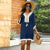 2025popular summer new  seaside vacation women's V-neck bikini cotton blouse sexy small fringed beach skirt