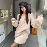 2025 popular autumn and winter new imitation mink knitted sweater + hip wrap and thin skirt two-piece set 25178