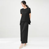 2025 suit clothes women's Popular style irregular short-sleeved T-shirt drape straight-leg pants temperament commuter two-piece set summer