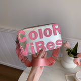 HULIANFU 2025 Customized processed women's bags, new trendy contrasting color letters, camera bags, fashionable double zipper, small square bags, Popular style messenger bags.