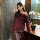 2025 popular autumn new temperament one-word collar versatile bottoming shirt long-sleeved knitted sweater women's top 25108