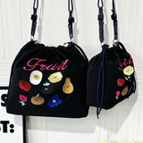 HULIANFU 2025 Spring New Picnic Friends Club Bucket Bag Women's Japanese Outdoor Leisure Embroidery Fruit Shoulder Crossbody Bag