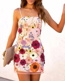 HULIANFU 2025 New spring and summer new gorgeous temperament three-dimensional flower embroidery three-dimensional flower suspender short skirt, small dress skirt