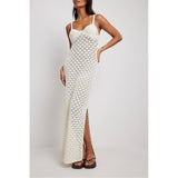 HULIANFU New summer new  vacation style knitted long skirt women's suspender skirt side split halter hollow pattern knitted skirt