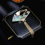 2025 New national style elegant thousands of miles Jiangshan sunrise fan fringed brooch creative elegant antique clothing pin accessories