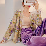 Autumn new high-end design mulberry silk new Chinese printed top fashion casual trousers set M7099