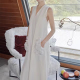 2025 spring and summer simple flower bead sleeveless dress skirt designer vacation v-neck loose vest dress