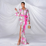 2025 Middle East Saudi Arabia Apparel Hot Trade Popular and  V-neck sequined Muslim evening dress dress women's clothing