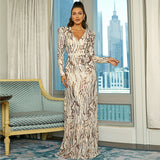 2025 high-end long-sleeved temperament V-neck sexy long sequined banquet evening dress bridesmaid dress women