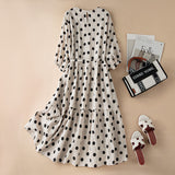 summer new retro literary temperament polka dot five-quarter sleeve pullover loose large size medium and long dress