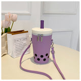 HULIANFU 2025 High-value milk tea cup bag women's summer new metal patent leather polka dot bucket bag ins wind cute messenger bag