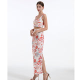 Real shot split design sense lines floral metal short sleeves temperament even elegant dress two-piece fashion