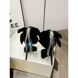 2025  Summer popular new dress rhinestone bow pointed waterproof table temperament beautiful high heels women's stiletto black