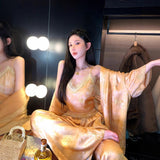 New Chinese silk fashion casual pajamas set, elegant bronzing loungewear, high-end light luxury three-piece set for women