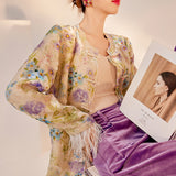 Autumn new high-end design mulberry silk new Chinese printed top fashion casual trousers set M7099