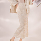 Autumn national style temperament fashionable high waist straight skirt popular new sequined splicing design high-end long dress MX063