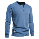 HULIANFU 2025 Popularan size New autumn and winter men's bottoming shirt Henry collar long-sleeved waffle T-shirt men's solid color Popular trade men's T-shirt