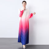 Miyake gradual change color pleated bud sleeves long dress women's pullover long sleeves pleated elegant temperament a word pleated dress