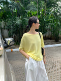 2025 spring loose meat cover short-sleeved crew neck knitted sweater women's top oversize sunscreen blouse 25161