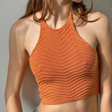 HULIANFU New  Spring and Summer New Neck Strap Knitted Vest Women's Solid Color Sleeveless Line Exposed Navel Backless Sweater Women