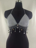 2025 120098  new vest sexy rhinestone inlaid sequins pentagram neck fringed body chain small vest