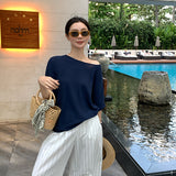 2025 spring loose meat cover short-sleeved crew neck knitted sweater women's top oversize sunscreen blouse 25161