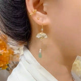 Chinese fan-shaped fringed earrings women's new Chinese style antique high-end folding fan earrings temperament elegant fan earrings
