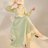 New Chinese spring and summer new high-end embroidered lace V-neck design top waist long skirt two-piece set female N3047