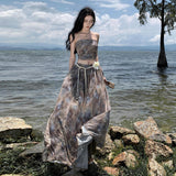2025 Holiday super fairy beach skirt two-piece set tie-dye tube top women's high-waisted pendulum a-word skirt long skirt set