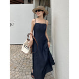 2025 THE MIND100 Tencel suspender skirt 2025 summer new vacation waist slimming dress T5065X