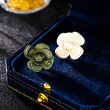 2025 S925 silver needle  retro earrings trendy high-end temperament niche design ab contrasting color baking paint camellia stud earrings