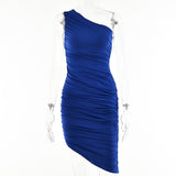 2025 hot-selling fashion and sexy irregular slanted shoulder skirt  summer new solid color backless pleated dress