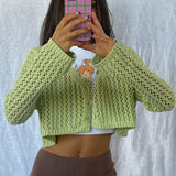 HULIANFU 2025 style women's clothing New autumn and winter new casual knitted hollow knitted cardigan short fashion women's sweater wholesale