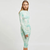 2025 wish hot-selling striped print long dress  sexy babes summer new long-sleeved crew neck dress
