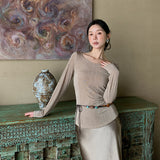 2025 popular autumn new temperament chic halter bottoming shirt round neck long sleeve knitted sweater top 89098