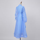2055 new  holiday style sweet dress three-dimensional petal semi-turtleneck lantern sleeve large skirt dress