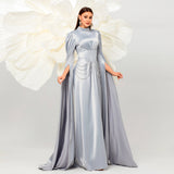 2025 high-end super long-sleeved temperament elegant waist round neck long banquet evening dress bridesmaid dress