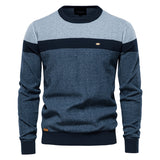 HULIANFU 2025 Sweater Men's popular Autumn and Winter New Striped Splicing Long Sleeve Men's Knitted Sweater Fashion Crew Neck Men's Casual Sweater