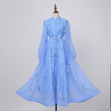 2055 new  holiday style sweet dress three-dimensional petal semi-turtleneck lantern sleeve large skirt dress
