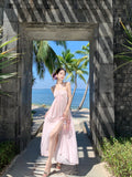 2025 Dopamine Island wears  temperament super beautiful pink suspender dress fairy summer seaside vacation dress